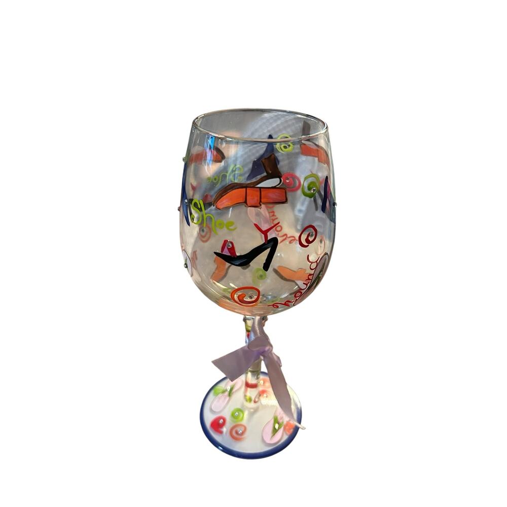 Delish "Shoe Hound" hand-painted wine glass